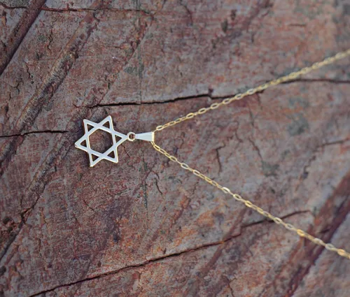 Vista 5 de Collar de estrella de David, collar de Magen David relleno de oro, fina estrella de David de oro, collar religioso, joyería judía de murciélago