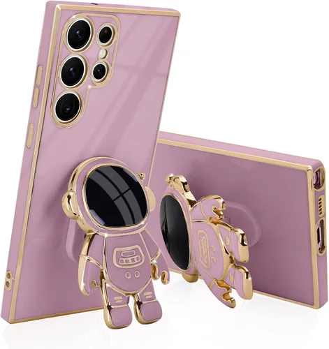 Vista 8 de Pepmune Compatible con Samsung Galaxy S22 5G Funda, Linda Funda de Astronauta 3D con Soporte Rectangular de Silicona Chapada con Protección Completa