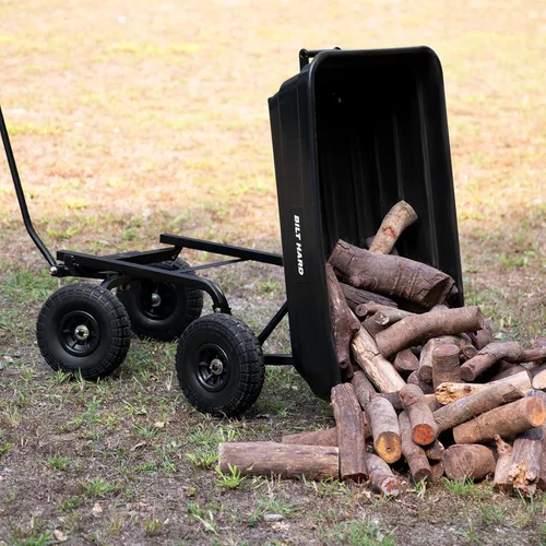 Vista 4 de BILT HARD Carro de basura de jardín de polietileno 272 kg con neumáticos sin riesgo de pinchazos, liberación rápida, 0,11 m³, carro de basura