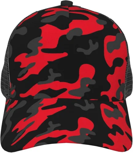 Vista 3 de Gorra de béisbol de malla para hombre, diseño de camuflaje, color rojo y camuflaje, Negro