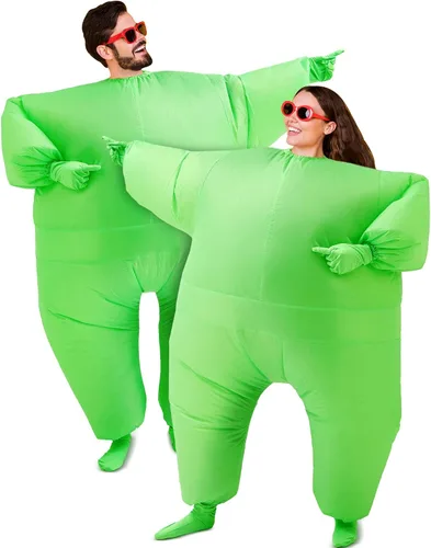 Vista 5 de Liitrsh Traje inflable de cuerpo entero de color verde, 2 piezas, talla única, disfraz de cosplay, traje verde para adultos, vestido divertido