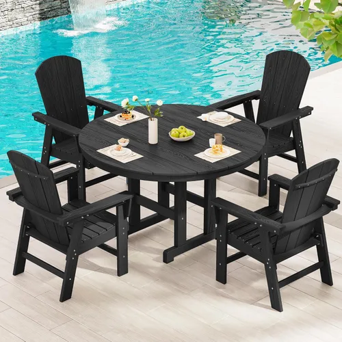 Vista 2 de SERWALL Juego de sillas de comedor Adirondack para exterior, conjunto de 2, sillas de patio de HDPE resistentes a todo clima, color negro