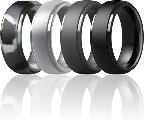 Vista 18 de ThunderFit Anillos de silicona para hombres, bandas de boda de goma con Pack A: Negro carbón