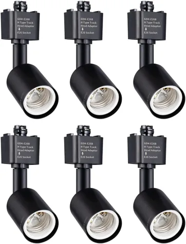Vista 9 de mirrea H Type Track Lighting Head to E26 Adaptador de base de tornillo mediano Dirección de luz ajustable Paquete de 12 (negro)