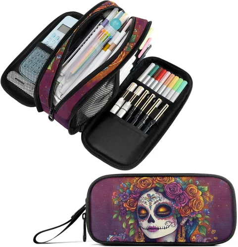 Vista 34 de Fustylead Alice - Estuche de ajedrez para lápices con cremallera, bolsa de maquillaje, bolsa de cosméticos, bolsa de viaje multiusos, caja