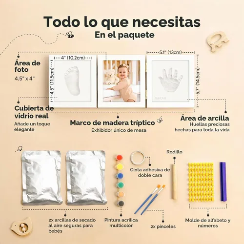 Vista 2 de KeaBabies Regalos para baby shower, kit de manos y huellas para bebé Blanco (Alpine White)