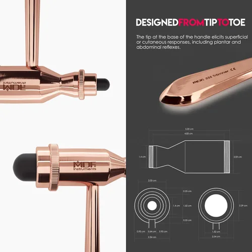 Vista 5 de MDF Instruments Martillo de reflejo neurológico Tromner de oro rosa con mango de punta puntiaguda para respuestas cutáneas y superficiales y MDF