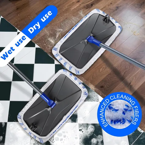 Vista 4 de Trapeador de piso de madera dura, fregona plana grande extendida con 5 almohadillas lavables Trapeadores de polvo para pisos de baldosas de vinilo