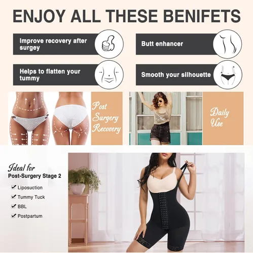 Vista 5 de FeelinGirl Full Body Shaper for Women Tummy Control Shapewear Stage 2 Faja Butt Lifting Shapers Open Crotch 4 Row Hooks
