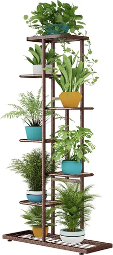 Vista 14 de LINZINAR Soporte de metal para plantas de 4 niveles y 5 macetas, estante múltiple para macetas para interiores y exteriores, unidad de estantería