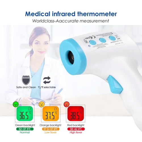 Vista 5 de Termómetro para bebés y fiebre, sin contacto instantáneo, termómetro digital infrarrojo con alarma de fiebre, termómetro sin contacto para niños