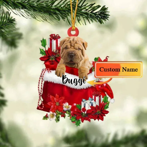Vista 104 de Perro Akita Inu personalizado en bolsa de regalo, adorno de Navidad, nombre personalizado, regalo para amantes de los perros, familia, Navidad