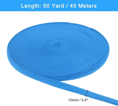 Vista 2 de uxcell Cinta de sarga de algodón de 50 yardas, cinta de espiga de 3/8 pulgadas para coser ropa, manualidades (azul)