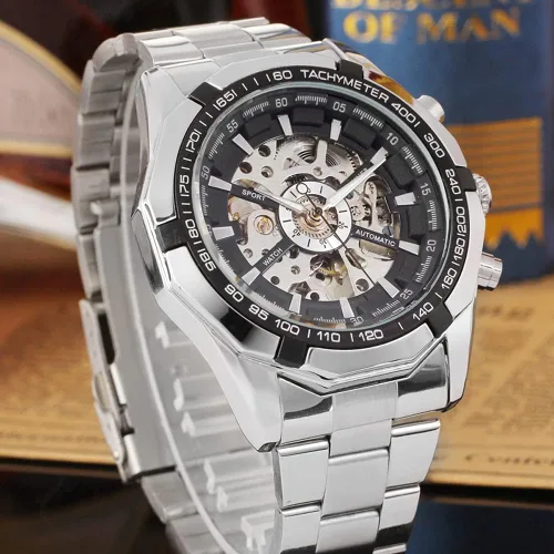 Vista 2 de FORSINING Reloj de pulsera automático impermeable para hombre con pulsera de acero inoxidable
