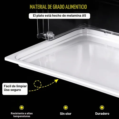 Vista 4 de Bandeja de exhibición para servir alimentos con cubierta superior transparente enrollable reutilizable para pasteles, pastelería, postres, bandeja