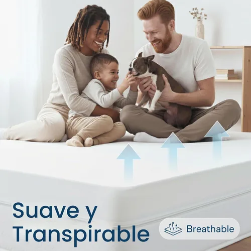 Vista 5 de Protector de colchón impermeable con cremallera, tamaño Queen de 60 x 80 x 15 a 18pulgadas, protector de bolsillo extra profundo, protección
