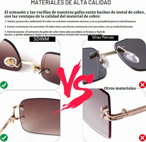 Vista 6 de Rimless Sunglasses for Men Women Small Narrow Rectangle Sunglasses 2 piezas: azul degradado+marrón degradado