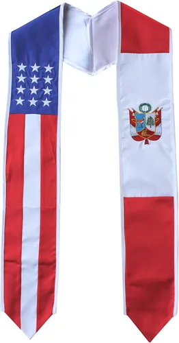 Vista 3 de Del Mex - Bandera del país y Estados Unidos, estola de graduación internacional Brasil / Estados Unidos
