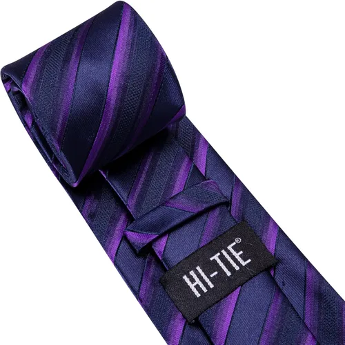 Vista 283 de Hi-Tie Corbatas de seda para hombre, diseño de cachemira a rayas, con bolsillo, gemelos cuadrados, conjunto formal de negocios