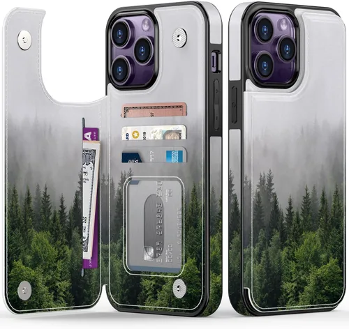 Vista 237 de LETO para iPhone 15 Pro Funda tipo cartera - Tapa tipo folio con patada - Diseños de moda - Tarjetero - Funda protectora para mujeres y niñas - 6.1