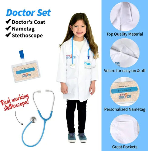 Vista 5 de Born Toys Ropa de vestir 3 en 1 para niños y niñas de 3 a 7 años, juego de simulación de policía, bombero y médico con accesorios de juguete