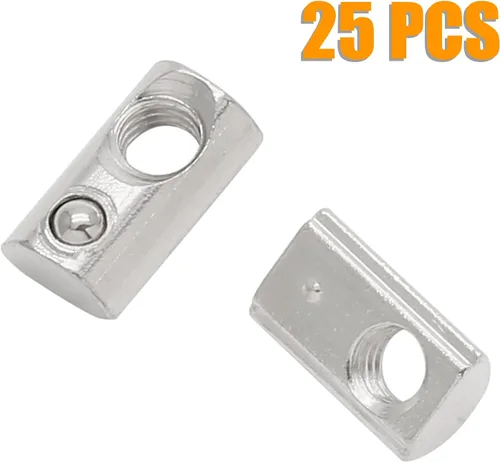Vista 2 de 25 tuercas en T de extrusión de aluminio M5 Spring T 2020, tuercas de resorte en T enrollables, tuercas de ranura en T medias redondas M5