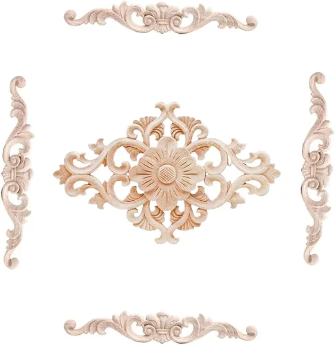 Vista 14 de 5 piezas de apliques de madera onlays decorativos para muebles, incrustaciones talladas en madera para puerta de cama, armario, muebles, decoración 1