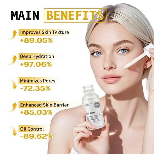 Vista 8 de Suero de niacinamida 10% + zinc 1% para la cara – Control de aceite, acné, minimizador de poros y reducción de manchas – Suero facial ligero