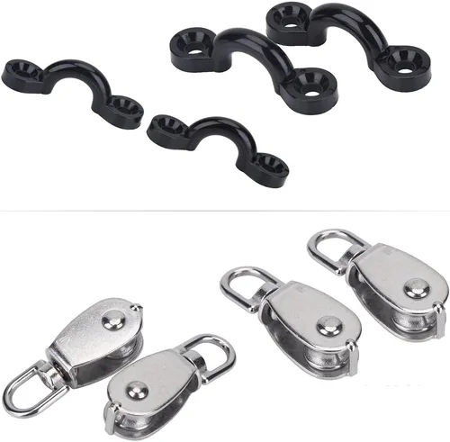 Vista 4 de Dioche Kit de carro de anclaje, sistema de carro de anclaje estable para kayak, canoa, con almohadilla de polea, juego de ganchos de ojo, accesorios