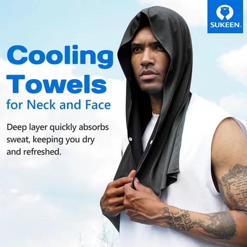 Vista 2 de Sukeen Toalla refrescante con capucha para hombres, toallas refrescantes para el cuello y la cara, se enfría cuando está mojado, envolturas