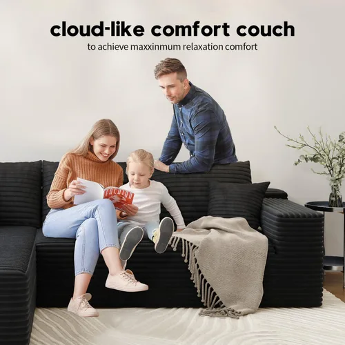 Vista 4 de Sofá modular modular de 139.4 pulgadas, sofás minimalistas en forma de L con diván de asiento medio, moderno sofá convertible de asiento profundo