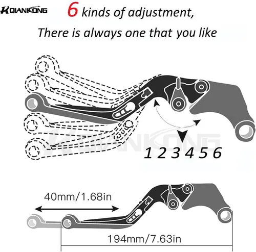 Vista 6 de MT07 Juego de palancas de embrague de freno plegable extensible compatible con MT07 2014-2023 (negro) R QIANKONG Foldable Extendable 6 Angle