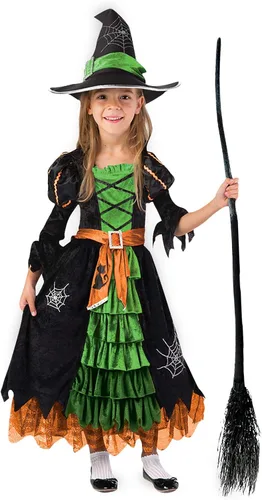 Vista 3 de Disfraz de bruja de cuento de hadas color verde con sombrero para niñas