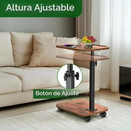 Vista 3 de XNSDXV Mesa de sofá para sofá, bandeja de TV giratoria de 360° para espacios pequeños, mesas auxiliares de altura ajustable para comer, mesa
