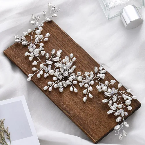 Vista 5 de Asooll Tocado nupcial de plata accesorios para el cabello de boda Rhinestone piezas para el cabello para mujeres