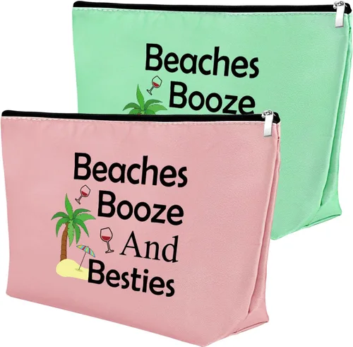 Vista 10 de Mxrymvu Regalos de playa para mujeres, bolsa de maquillaje, regalos para amantes de la playa, 2 piezas beige.