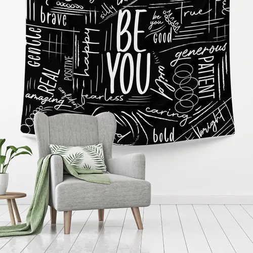 Vista 2 de ESLA - Tapiz negro para colgar en la pared, extra grande, para dormitorio, aula, dormitorio, decoración motivacional para niño y niña, 59 pulgadas