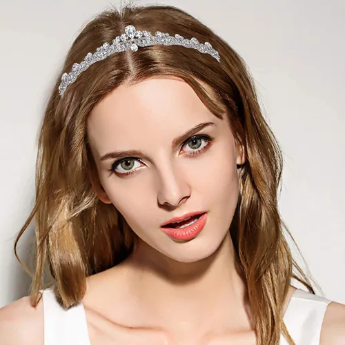 Vista 2 de EVER FAITH Diadema de cristal austríaco para mujer, con lágrima, tiara para el pelo, transparente, tono plateado