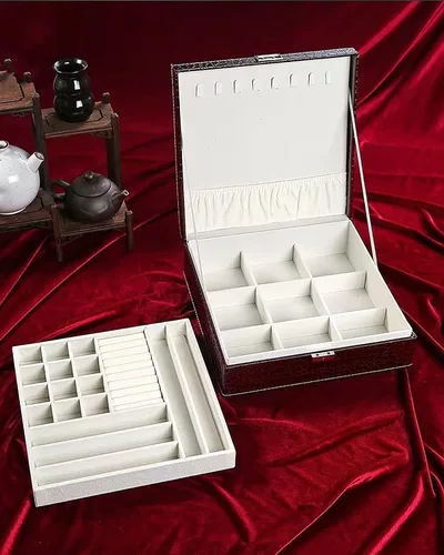 Vista 3 de Organizador de caja de joyería caja de almacenamiento grande de 2 capas caja de joyería de cuero sintético para mujeres para almacenar anillos