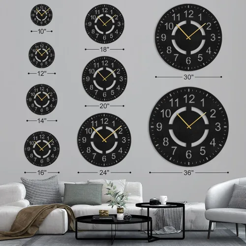 Vista 5 de Reloj de pared de metal, arte de pared silencioso, funciona con pilas, números grandes, escultura de pared, colgantes, decoración del hogar