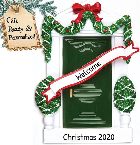 Vista 9 de Adorno personalizado de nuestro nuevo hogar 2025 Nombre y año personalizados Decoración de recuerdo de puerta marrón para propietario de casa
