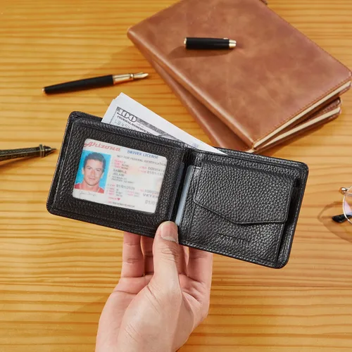 Vista 6 de BOSTANTEN Billeteras de piel auténtica para hombre, con bloqueo RFID y 2 ventanas de identificación