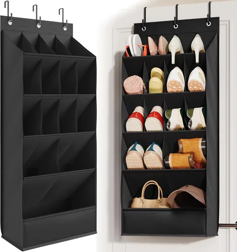 Vista 9 de Mefirt - Zapatero sobre la puerta para armario para más de 18 pares, organizador de zapatos de puerta con grandes bolsillos transpirables, zapatero