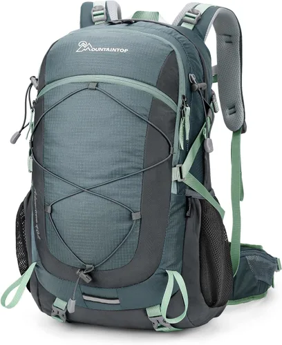 Vista 10 de MOUNTAINTOP Mochila de senderismo 40L, mochila ligera al aire libre Negro+Azul