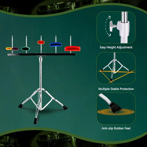 Vista 4 de RANMING Juego de bloques de mermelada, soporte de percusión triangular con diseño de doble soporte de plástico con diseño de campana de plástico