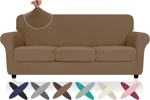 Vista 32 de ZNSAYOTX 2026 Funda de silla a rayas de 2 piezas (79 cm - 117 cm), funda de sillón elástica gruesa con banda elástica antideslizante y lazos