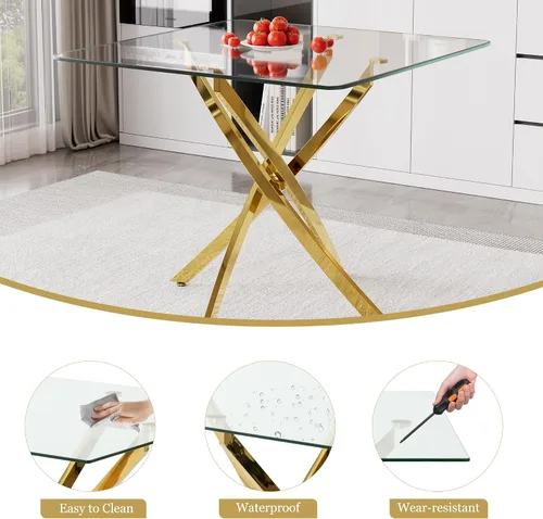Vista 9 de Juego de mesa de comedor de 36 pulgadas para 4, moderna parte superior cuadrada de vidrio templado, mesa de patas de acero inoxidable con acabado