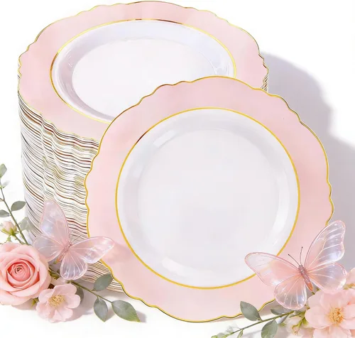 Vista 11 de WDF 60 platos desechables de plástico transparente para postre, 7.5 pulgadas, pequeños, desechables, para pasteles, aperitivos, postres para bodas
