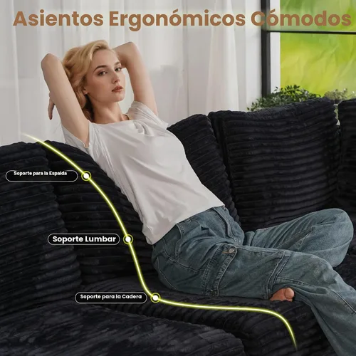 Vista 4 de Ovios - Sofá modular con diván en forma de U y otomanas, cómodo y mullido, tapizado en pana estilo nube, moderno, asiento profundo, juego de sofás