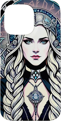 Vista 21 de iPhone 16 Skadi Diosa nórdica, mito vikingo nórdico, runas, estuche de arte nórdico